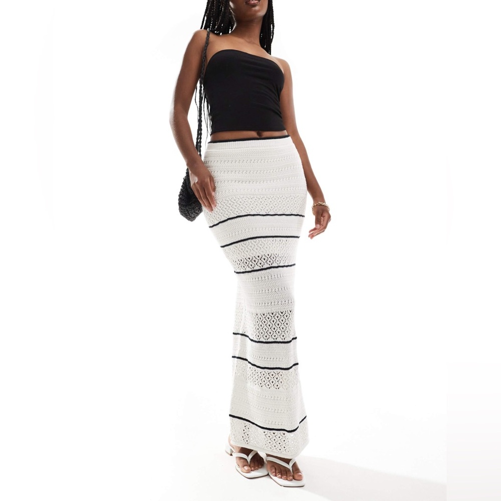 abercrombie & fitch tiered knitted crochet maxi skirt